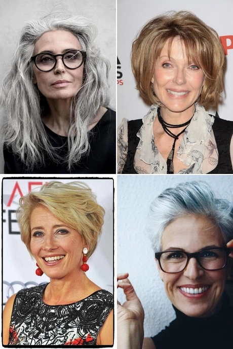 Halflange kapsels oudere dames met bril